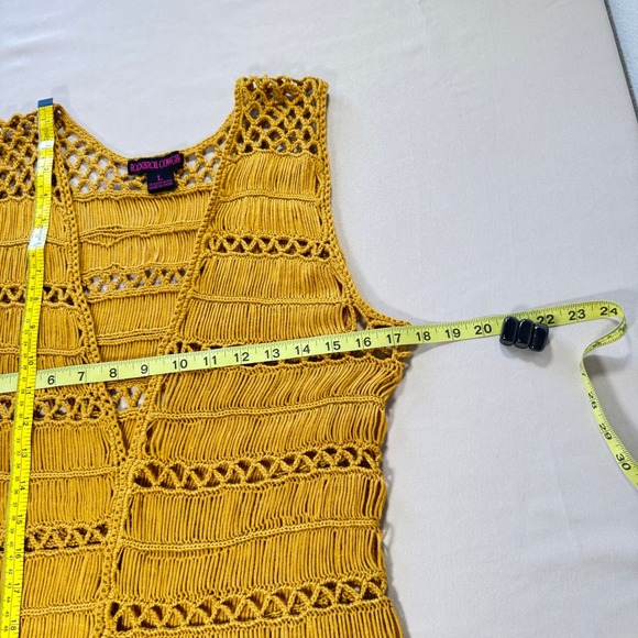 Rock & Roll Cowgirl Mustard Yellow Macrame Fringe Vest Longline Boho Women's L - Picture 11 of 13